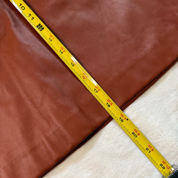 LOFT Cognac Faux Leather A-Line Mini Skirt Gold Button Detail Womens Size 6 NWT - Picture 3 of 7